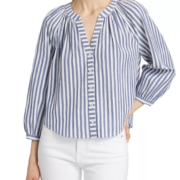Veronica Beard Judith Striped Cotton Blouse - Picture 2 of 11